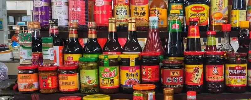 常见的调味品种类，包括糖、醋、酱油、耗油等类型